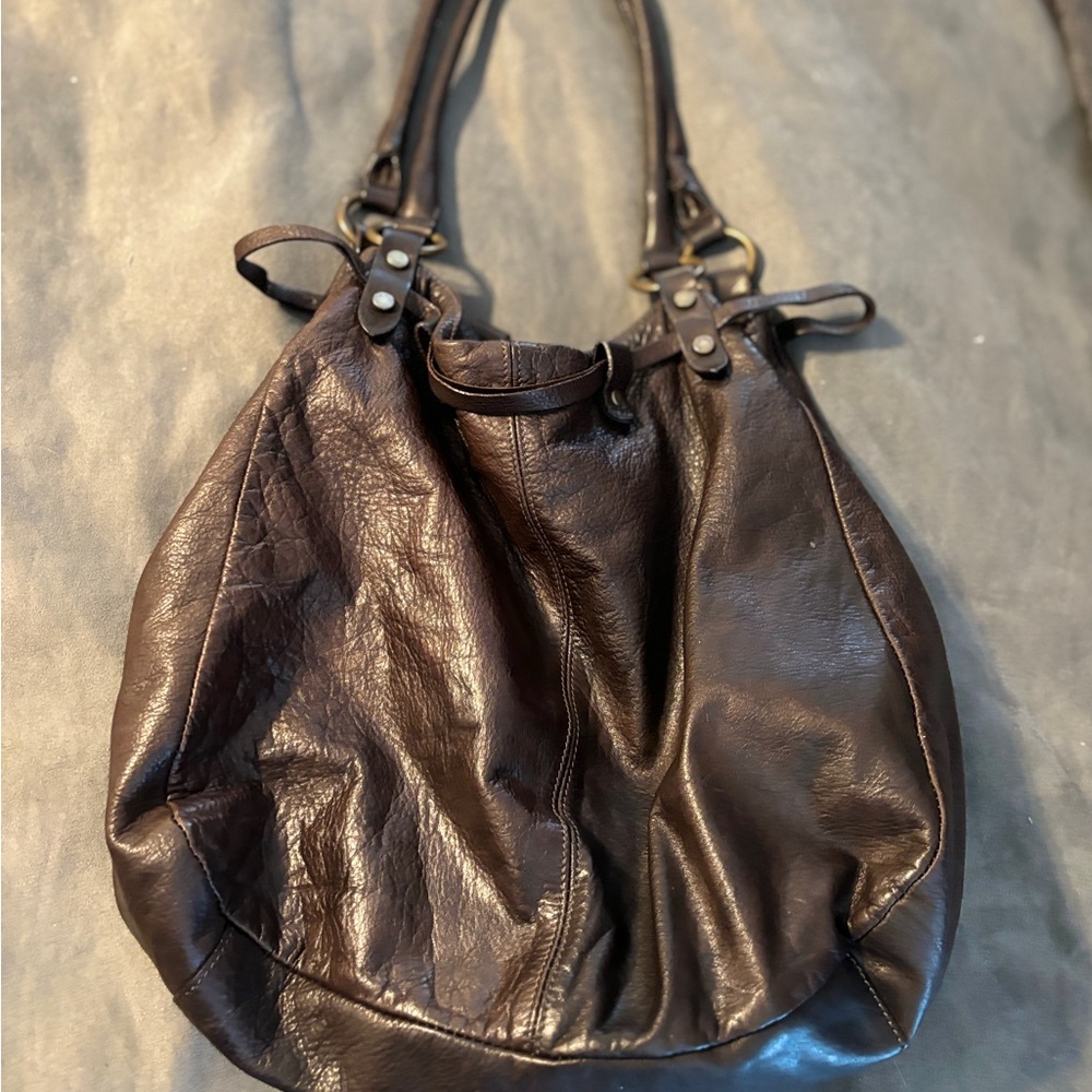 Sundance Catalog vachetta leather chocolate brown hobo.